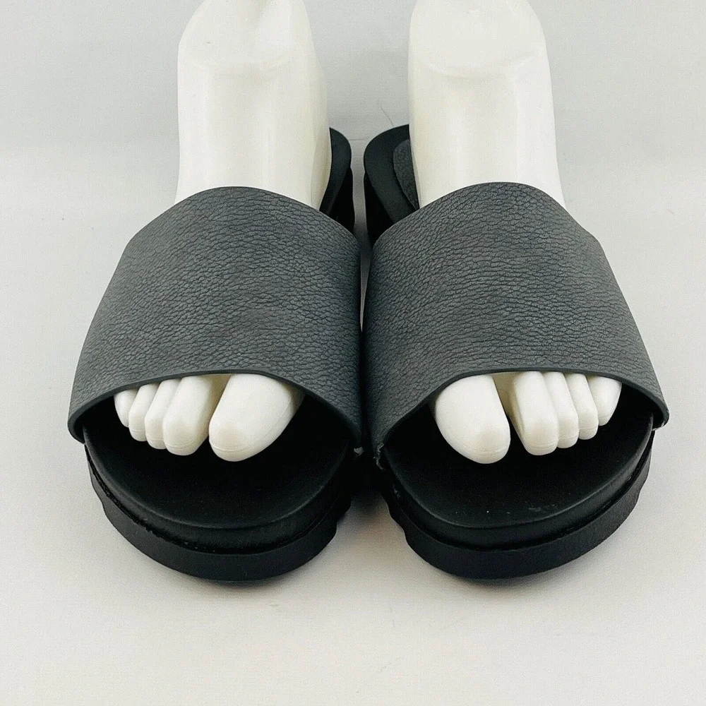Womens 10 Seven7 Pearl Slide Gray Faux‎ Leather Slip On Sandals